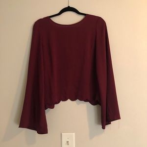 Burgandy cropped, open back blouse
